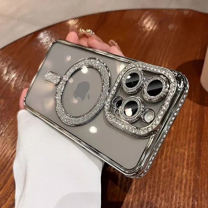 Rhinestones Bling Chrome Case With Camera Protector Case For iPhone